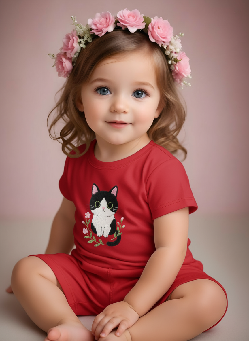 Baby Girls Embroidery Cat T-Shirt