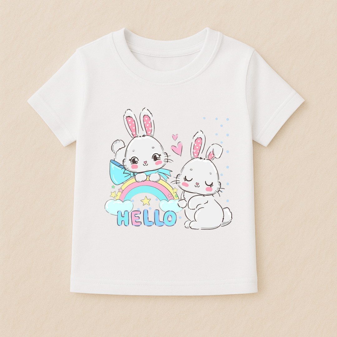 Kids Girls Bunny Hello Tshirt