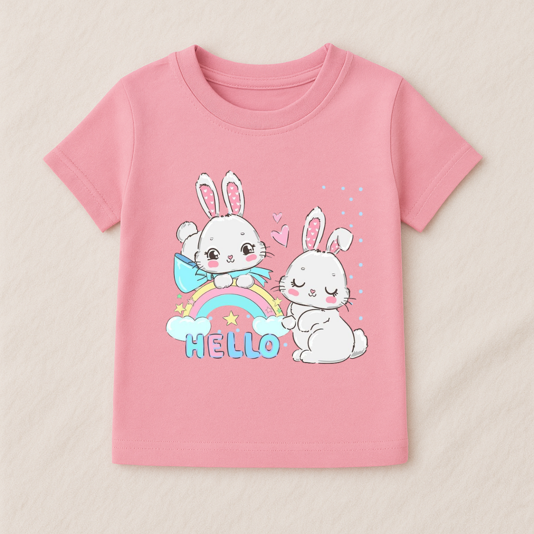 Kids Girls Bunny Hello Tshirt