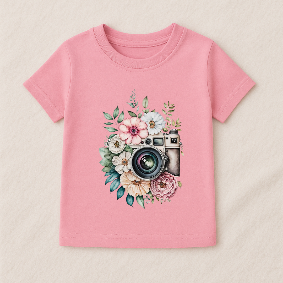 Kids Girls Floral Camera Tshirt