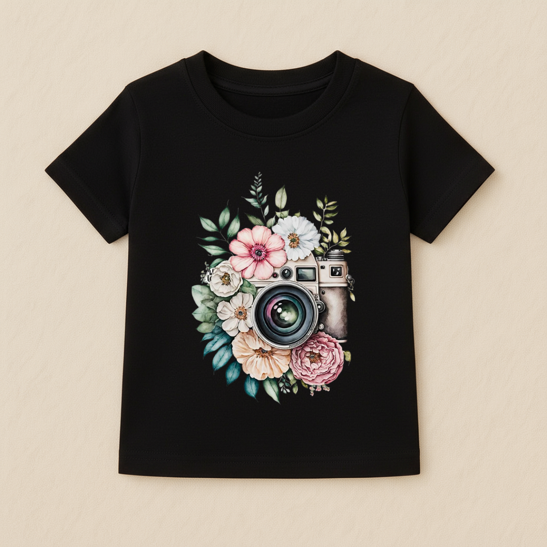 Kids Girls Floral Camera Tshirt