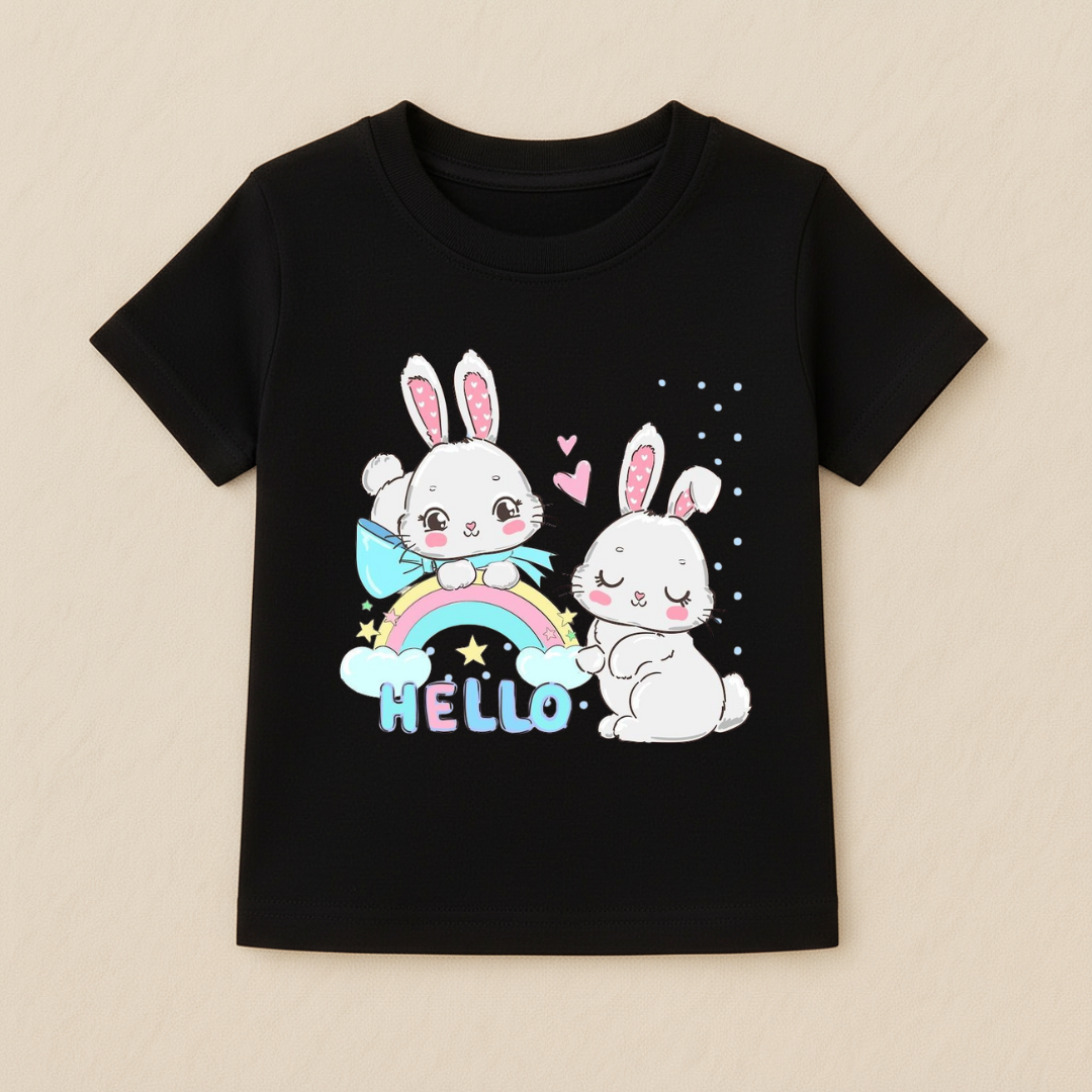 Kids Girls Bunny Hello Tshirt