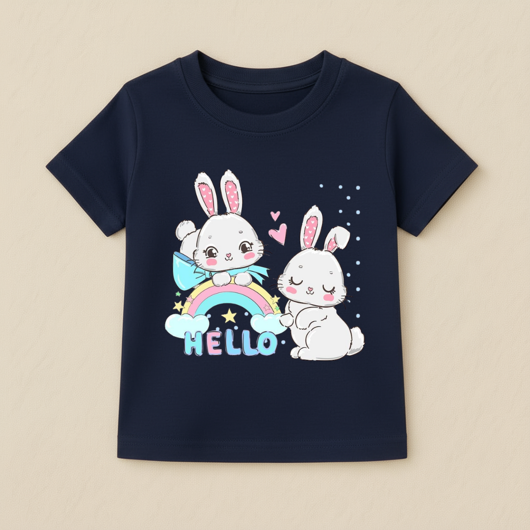 Kids Girls Bunny Hello Tshirt