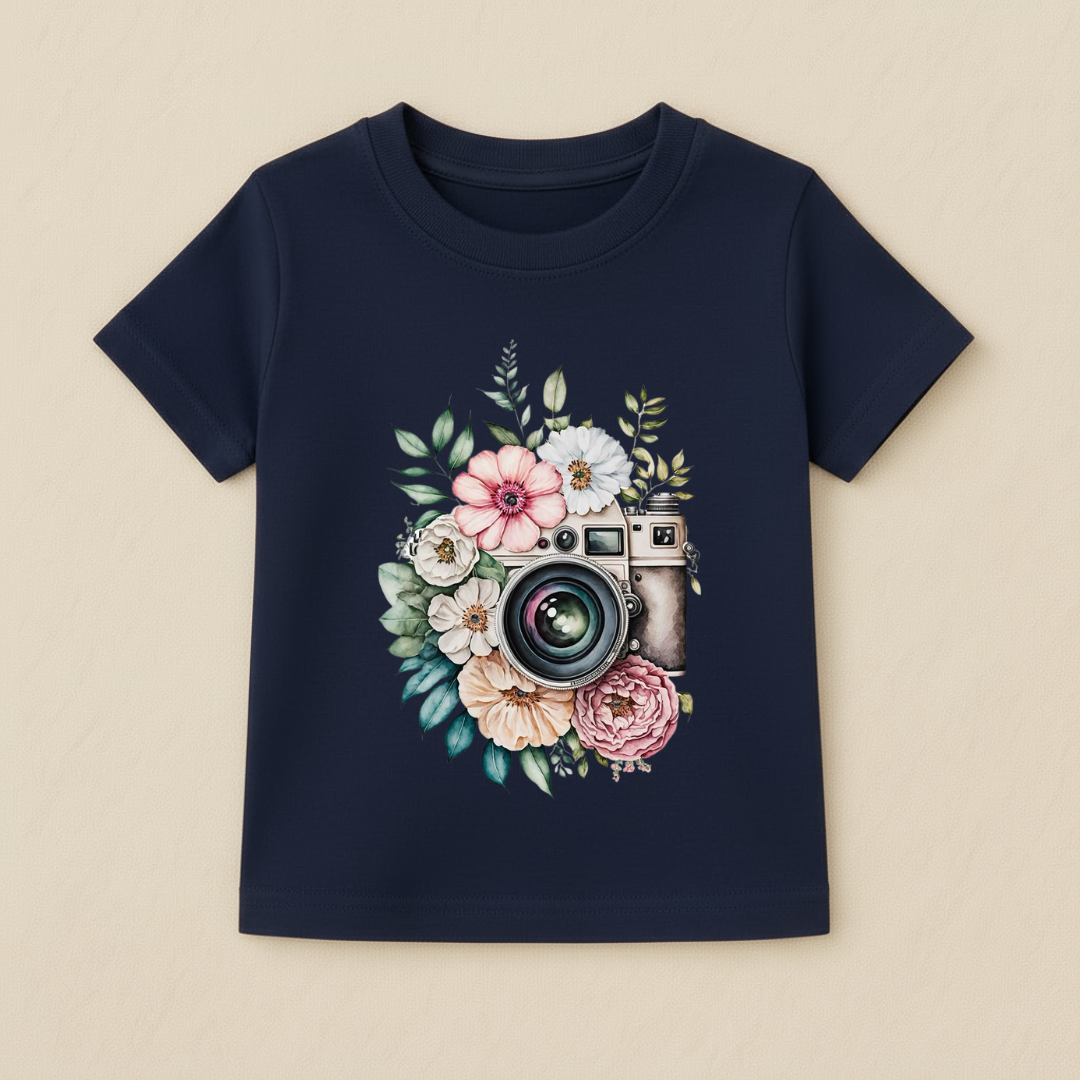 Kids Girls Floral Camera Tshirt