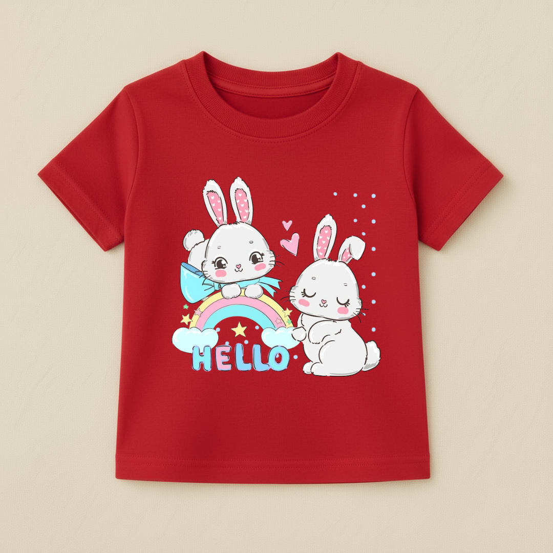 Kids Girls Bunny Hello Tshirt