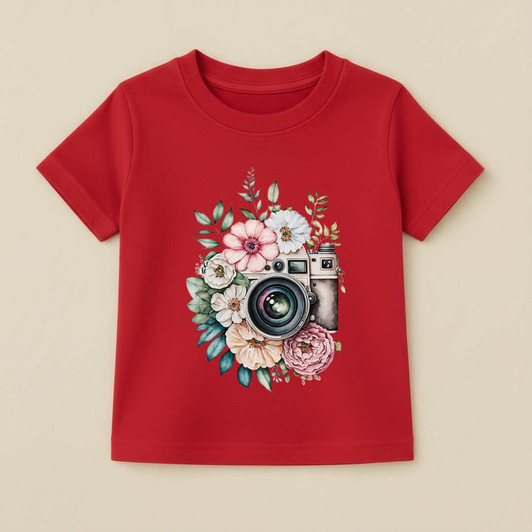 Kids Girls Floral Camera Tshirt
