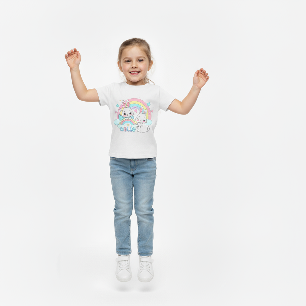 Kids Girls Bunny Hello Tshirt
