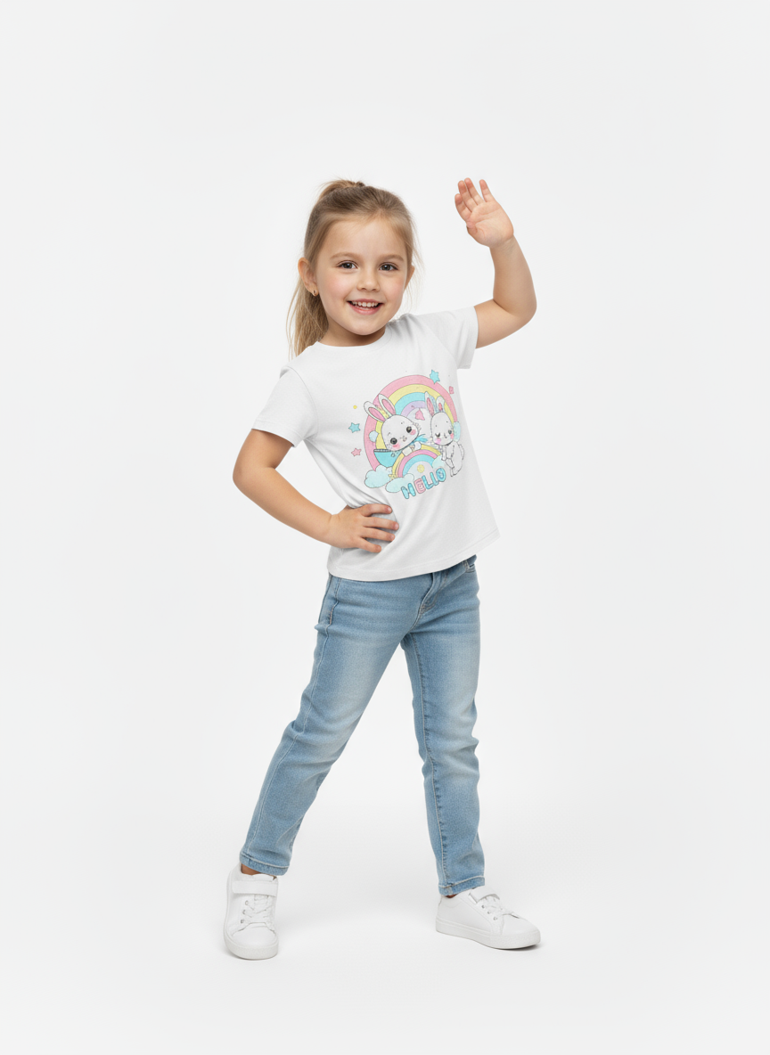 Kids Girls Bunny Hello Tshirt
