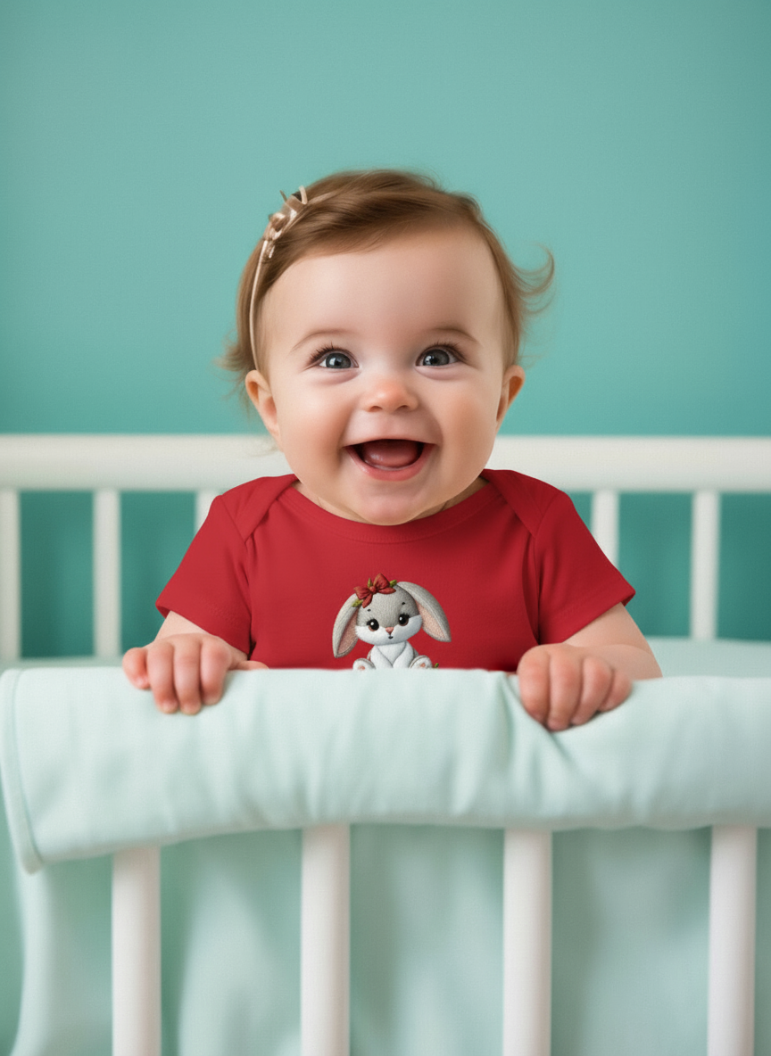 Baby Girls Embroidery Bunny with Bow T-Shirt